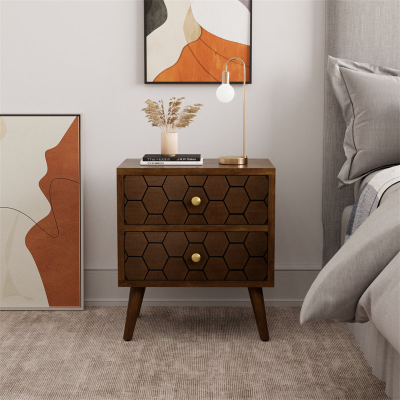 Artswish Walnut Wood Nightstand - Solid Wood Bedside Table With Classic Design